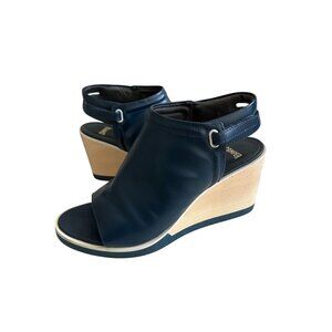 CAMPER Navy Blue Leather Peeptoe Wedges Size 37